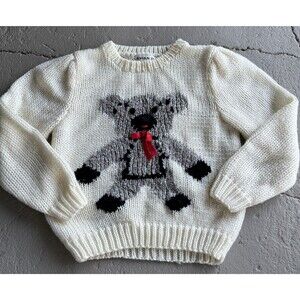 EVIAN Vintage 90s Teddy Bear Knit Sweater Handmade Size Small Check Measurements